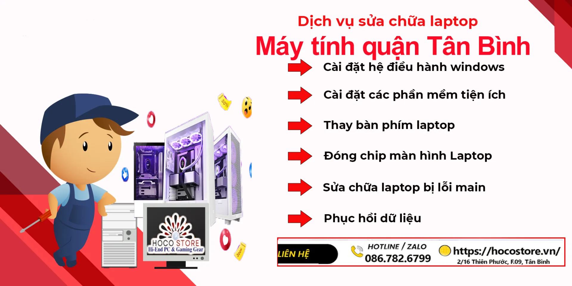 Sửa chữa laptop máy tính bàn lấy liền đường Âu Cơ quận Tân Bình