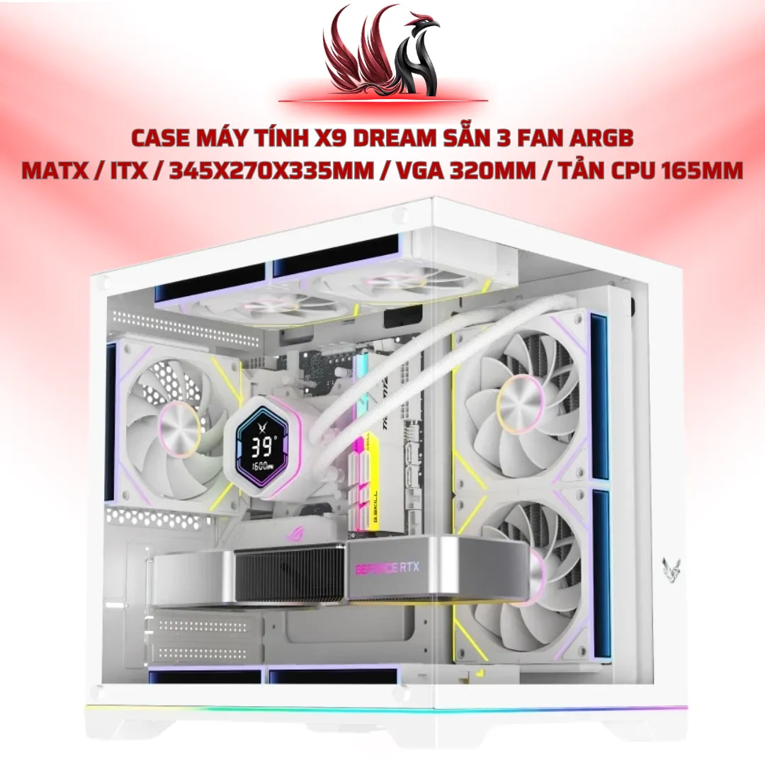 Case Máy Tính X9 Dream Sẵn 3 Fan ARGB  MATX / ITX / 345x270x335mm / VGA 320mm / Tản CPU 165mm  | HOCO STORE PC