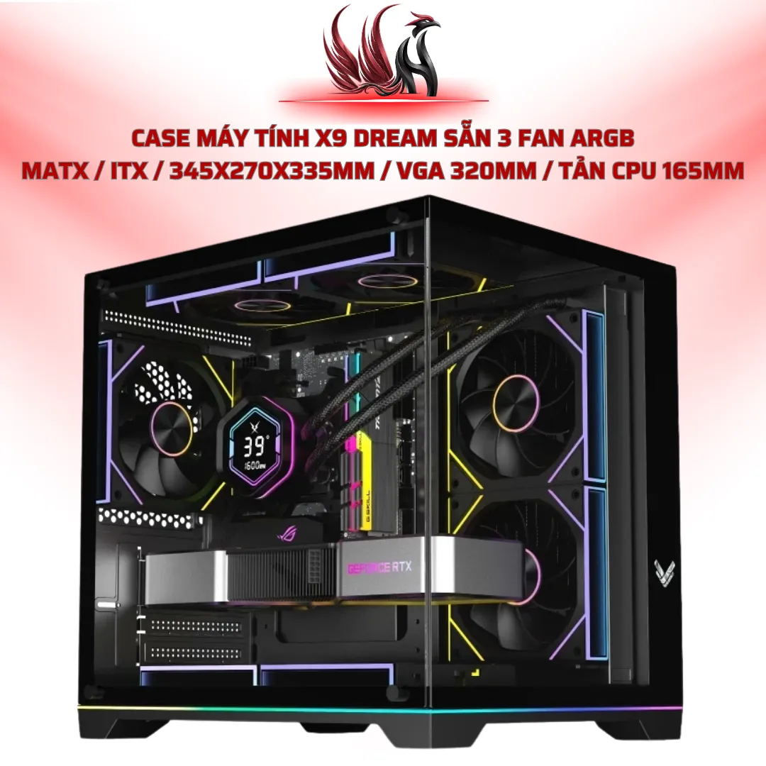 Case Máy Tính X9 Dream Sẵn 3 Fan ARGB  MATX / ITX / 345x270x335mm / VGA 320mm / Tản CPU 165mm  | HOCO STORE PC