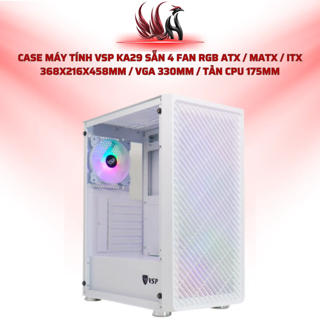 Case Máy Tính VSP KA29 Sẵn 4 Fan RGB ATX / MATX / ITX 368x216x458mm / VGA 330mm / Tản CPU 175mm | HOCO STORE PC