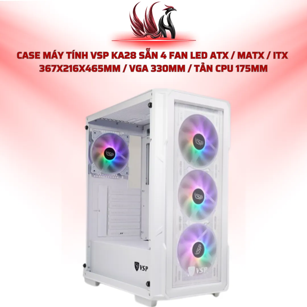 Case Máy Tính VSP KA28 Sẵn 4 Fan LED ATX / MATX / ITX  367x216x465mm / VGA 330mm / Tản CPU 175mm | HOCO STORE PC