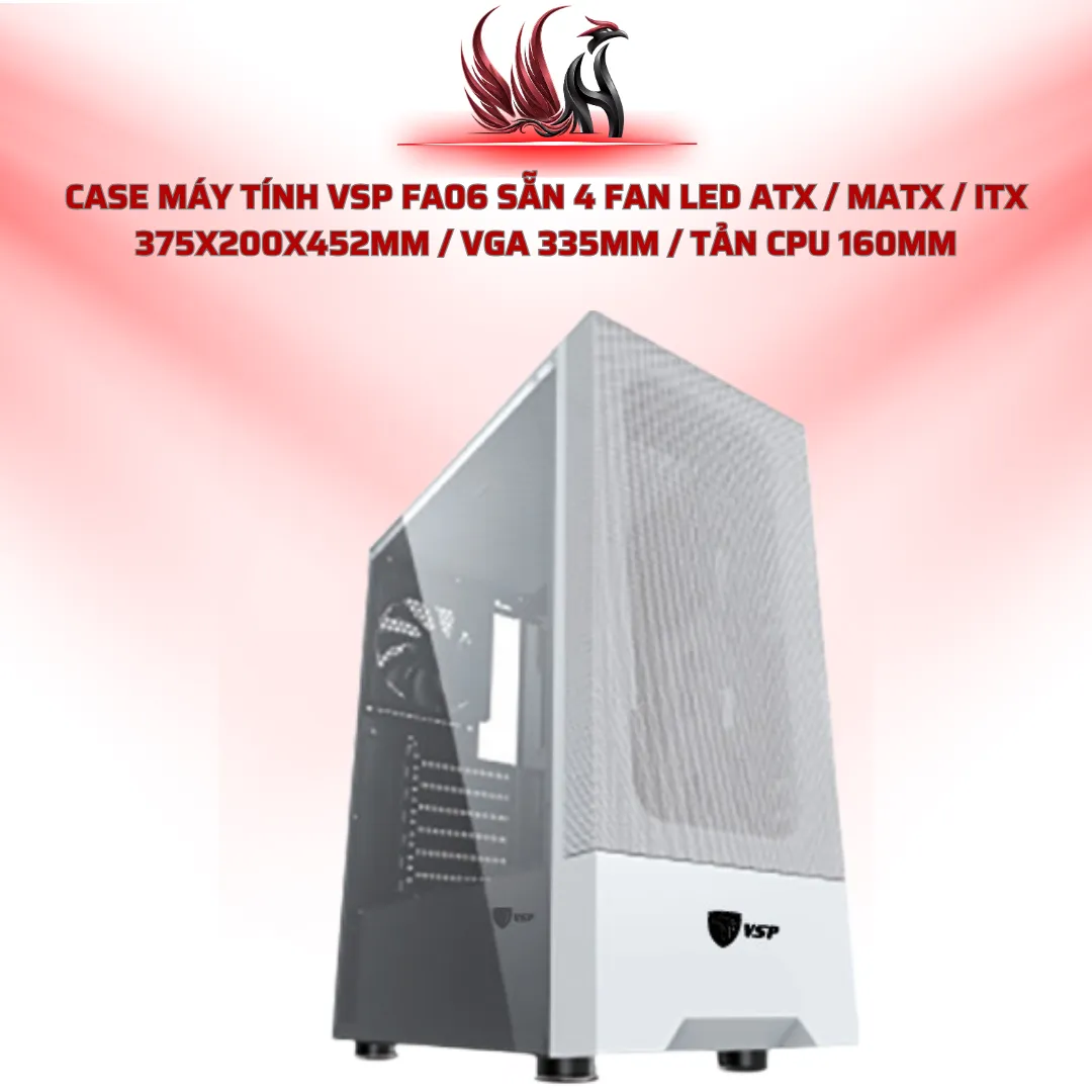 Case Máy Tính VSP FA06 Sẵn 4 Fan LED ATX / MATX / ITX 375x200x452mm / VGA 335mm / Tản CPU 160mm | HOCO STORE PC