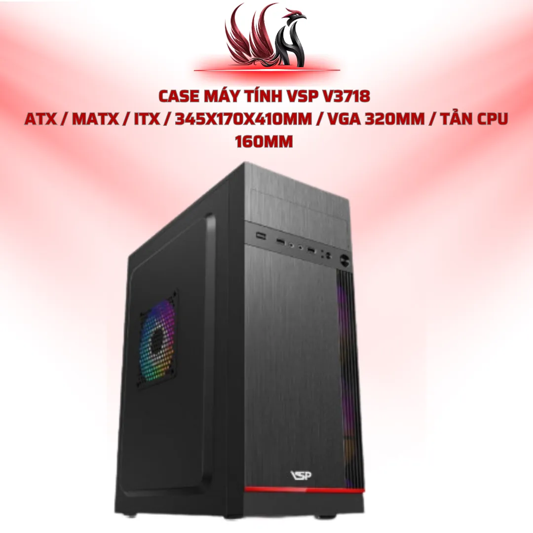 Case Máy Tính VSP V3718  ATX / MATX / ITX / 345x170x410mm / VGA 320mm / Tản CPU 160mm  | HOCO STORE PC