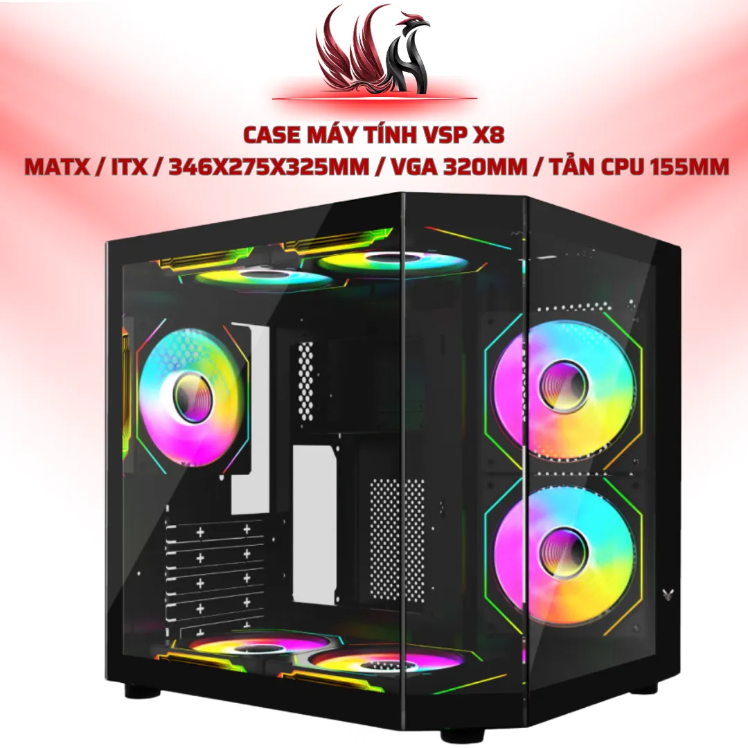 Case Máy Tính VSP X8  MATX / ITX / 346x275x325mm / VGA 320mm / Tản CPU 155mm | HOCO STORE PC