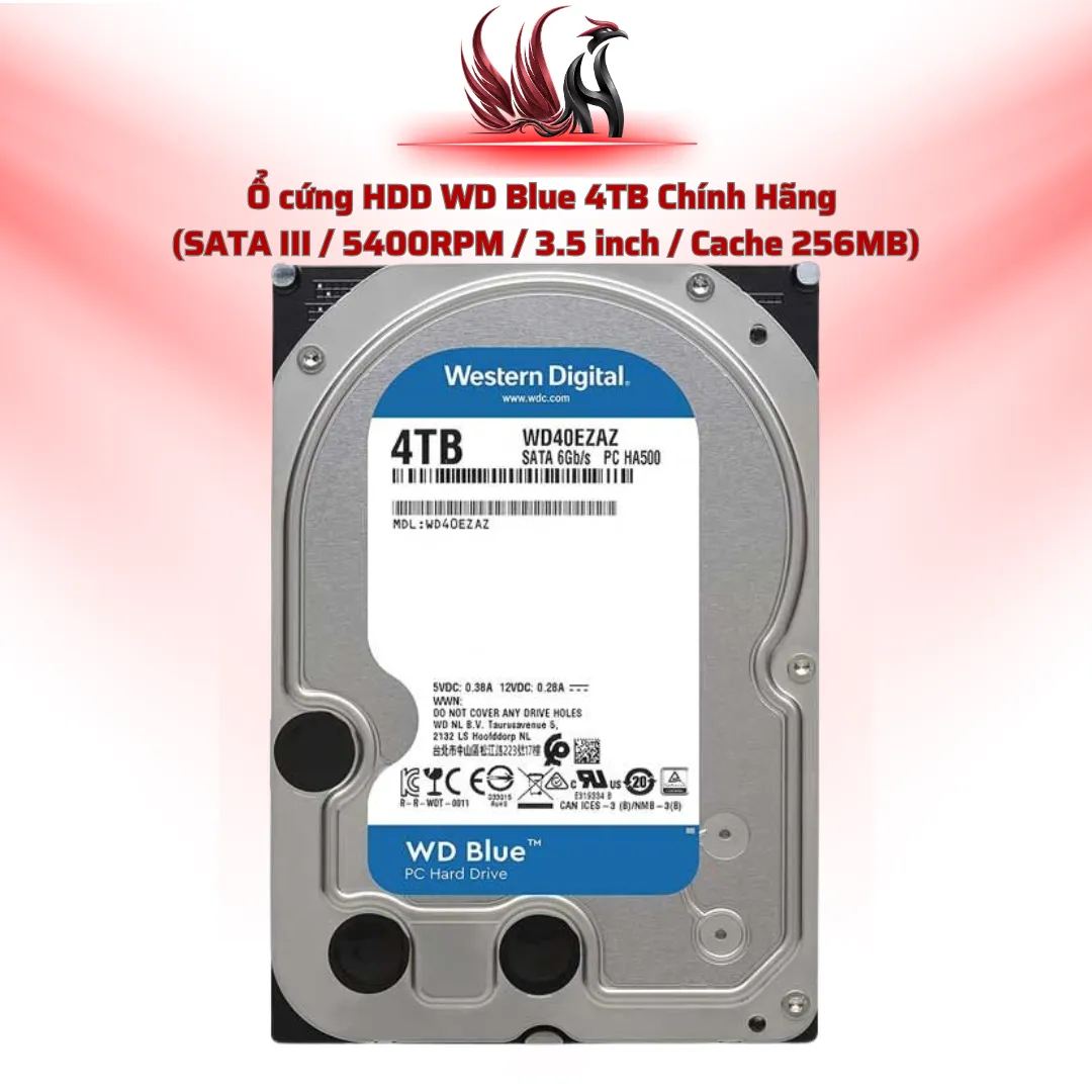 Ổ Cứng HDD Western Digital Blue 4TB Chính Hãng – SATA III 3.5 inch 5400RPM Cho PC Lưu Trữ | HOCO STORE PC