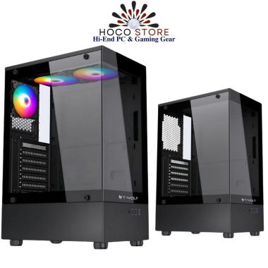 Vỏ Case Máy Tính Bể Cá T-WOLF CG300 Main ATX Màu Đen