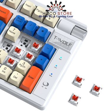 Bàn Phím Cơ Tri-mode T-WOLF T70 RED Switch Trắng