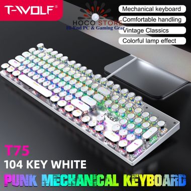 Bàn Phím Cơ Punk Mạ Điện 104 key T-WOLF T75 Trắng Blue Switch