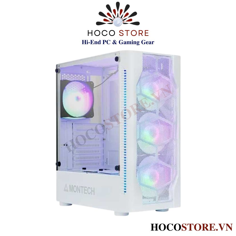 vỏ case máy tính montech x1 - Màu Trắng (Kèm 4 fan RGB) | Hoco store pc