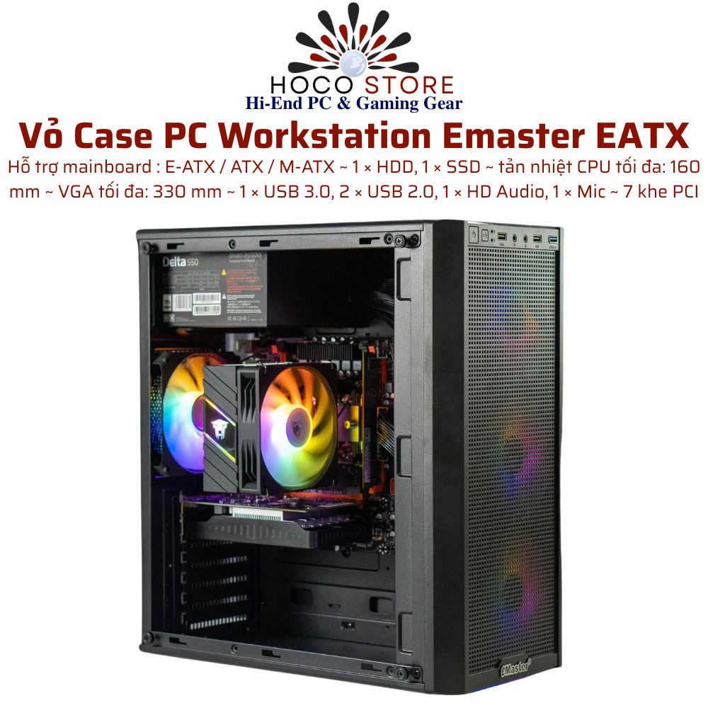 Vỏ Case PC Workstation Emaster ECG975 EATX ĐEN No FAN
