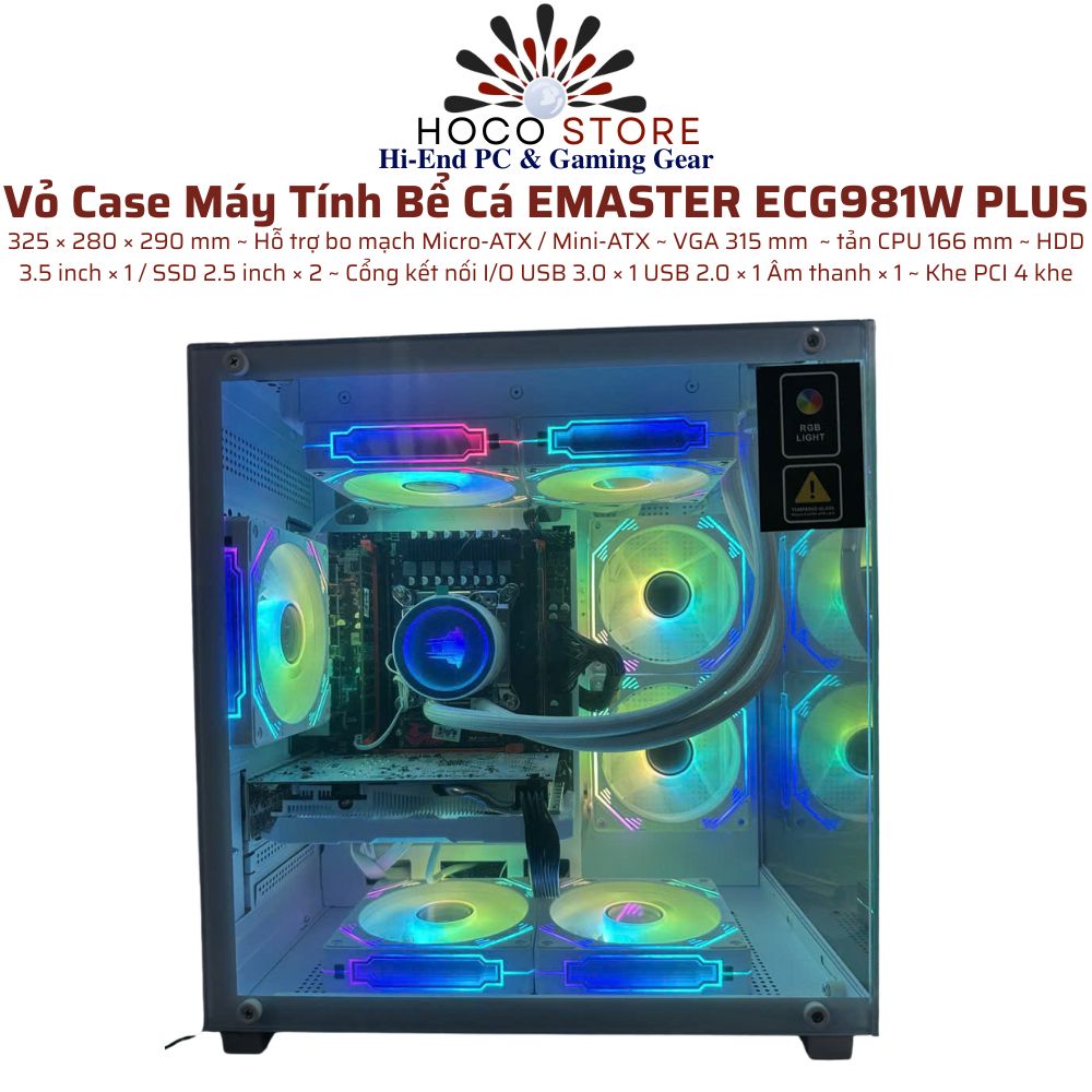 Vỏ Case Bể Cá Emaster ECG981PLUS mATX Trắng