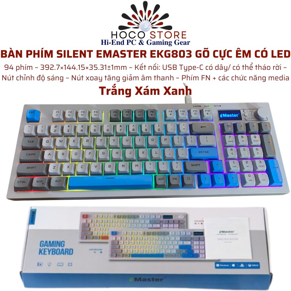 Bàn phím Silent EMaster EKG803 gõ cực êm có LED 94 Phím