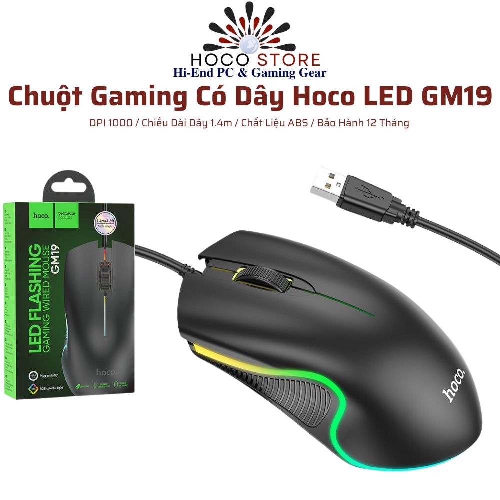 Chuột Gaming Có Dây Hoco GM19 LED RGB