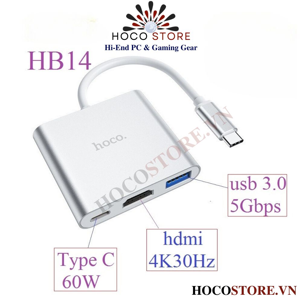 HUB Chuyển Đổi Hoco HB14 3in1 TypeC /HDMI /USB