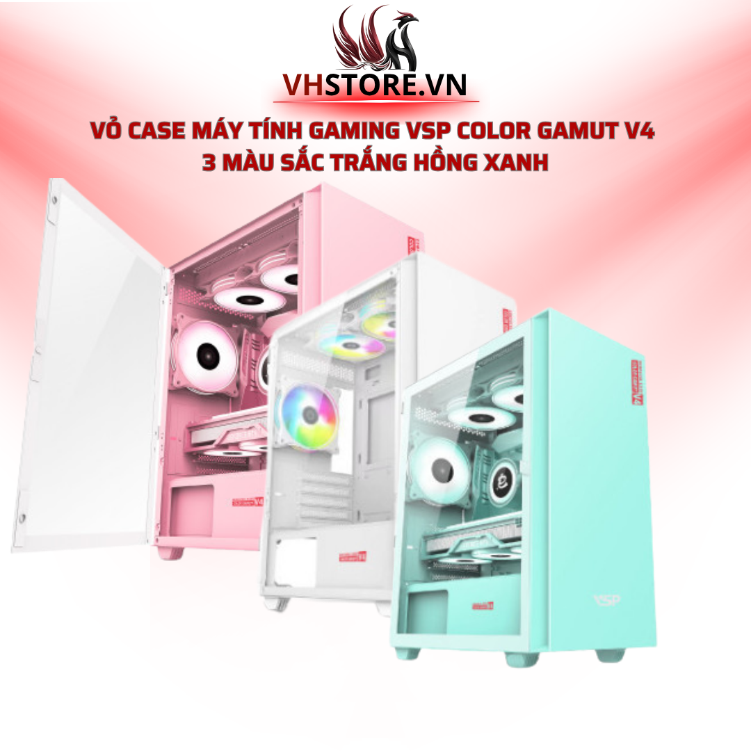 Vỏ Case Máy Tính Gaming VSP Color Gamut V4 – 3 Màu Sắc Trắng Hồng Xanh | Hoco Store PC