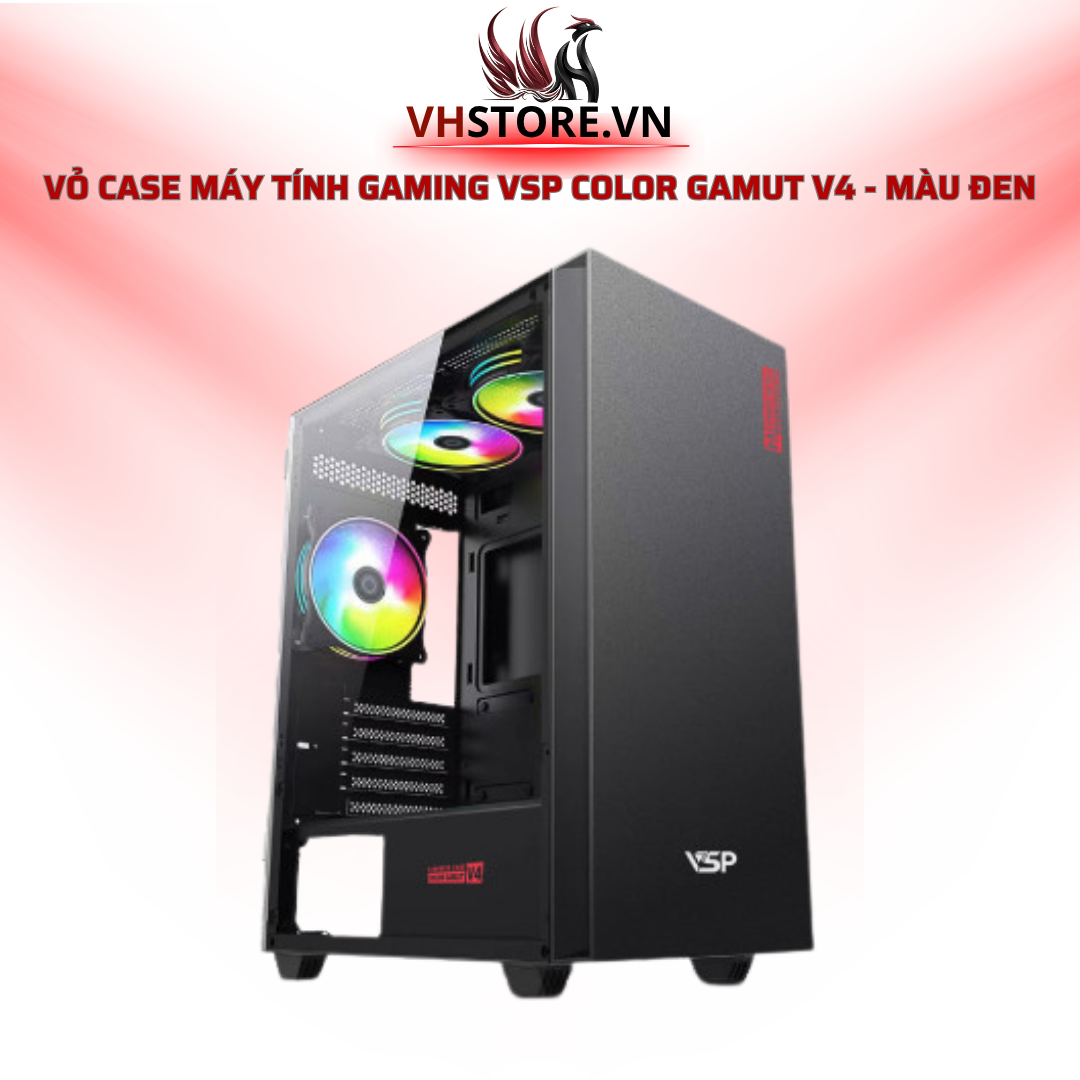 Vỏ Case Máy Tính Gaming VSP Color Gamut V4 - Màu Đen Thiết Kế Kính Trong Suốt | Hoco Store PC