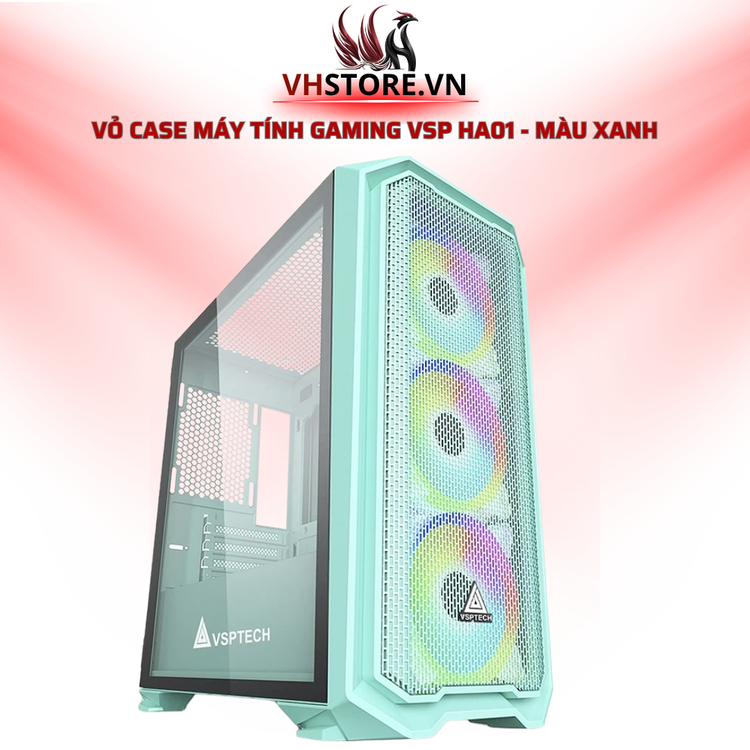 Vỏ Case Máy Tính Gaming VSP HA01 - Màu Xanh, Kính Cường Lực l Hoco Store PC