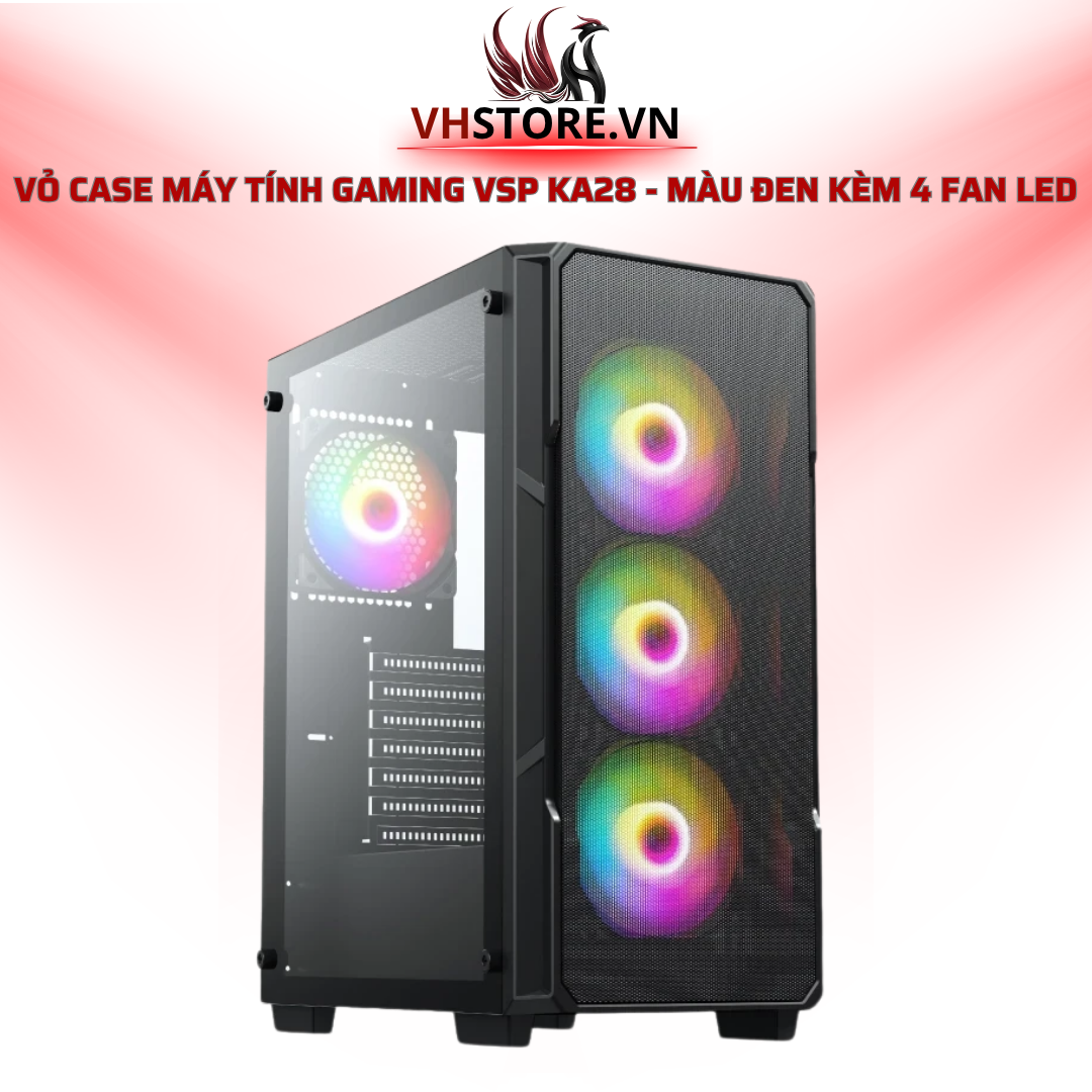 Vỏ Case Máy Tính Gaming VSP KA28 - Màu Đen Kèm 4 Fan LED l Hoco Store PC