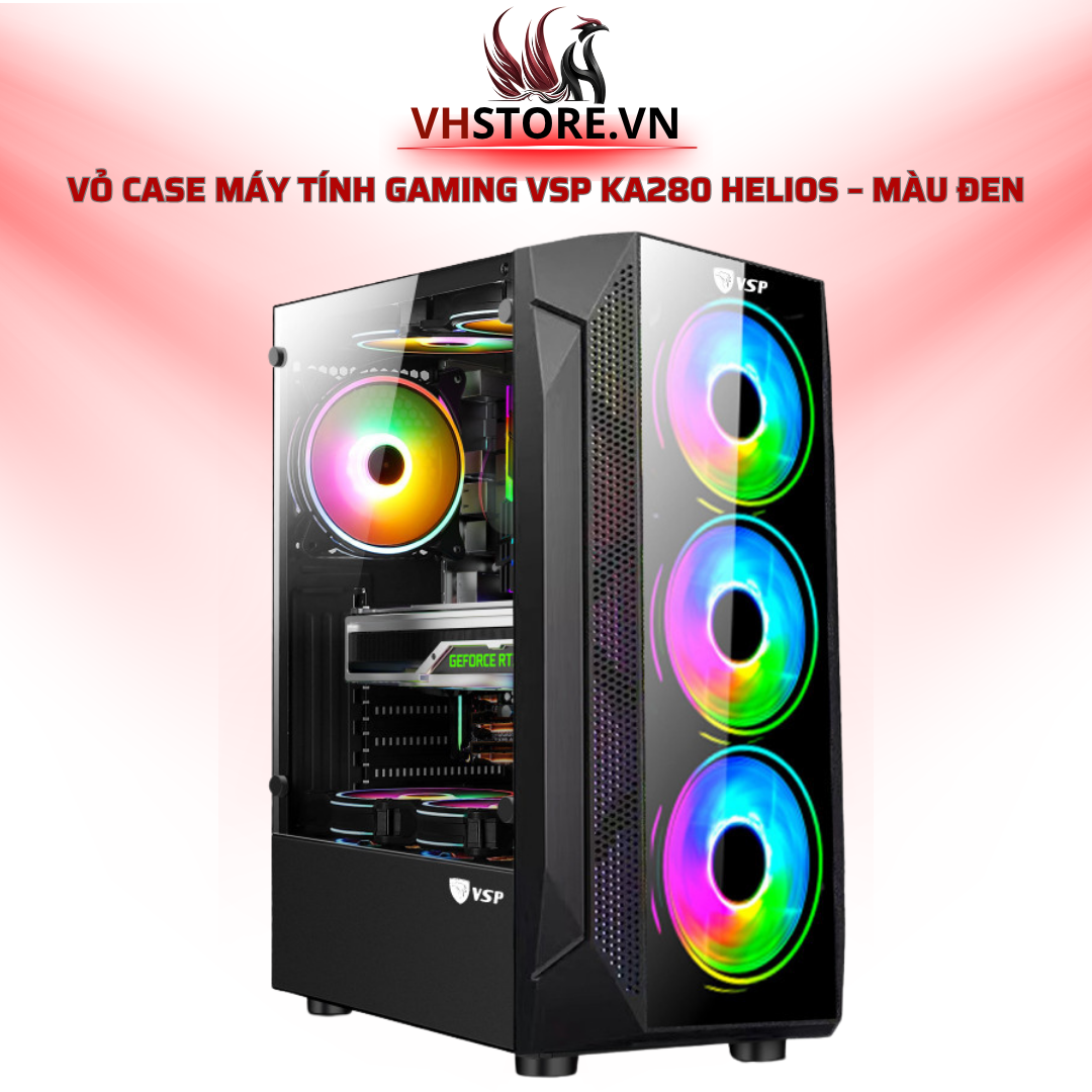 Vỏ Case Máy Tính Gaming VSP KA280 Helios – Màu Đen, Thiết Kế Lịch Lãm Với Kính Cường Lực l Hoco Store PC
