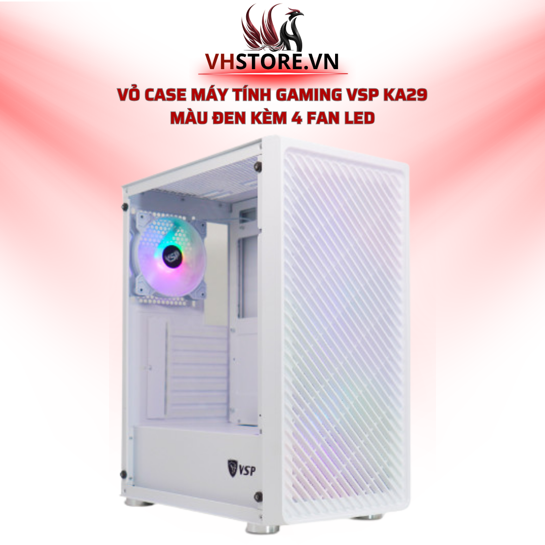 Vỏ Case Máy Tính Gaming VSP KA29 - Màu Trắng Kèm 4 Fan LED l Hoco Store PC