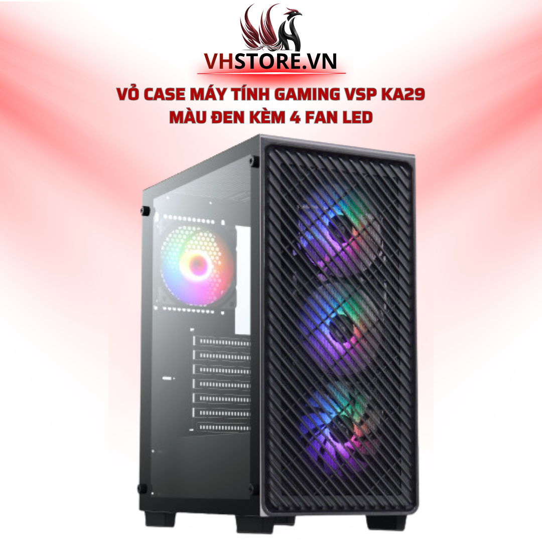 Vỏ Case Máy Tính Gaming VSP KA29 - Màu Đen Kèm 4 Fan LED l Hoco Store PC