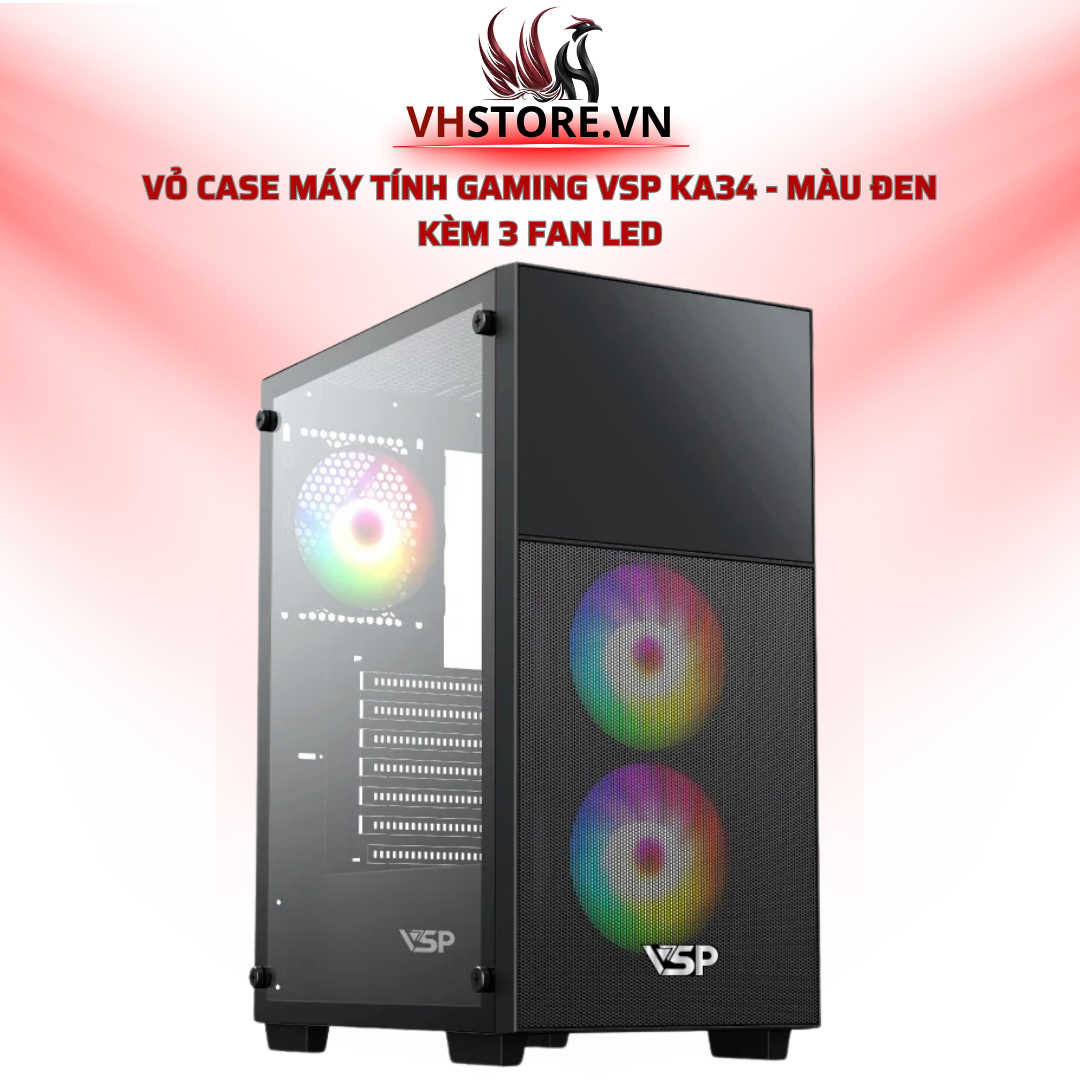 Vỏ Case Máy Tính Gaming VSP KA34 - Màu Đen Kèm 3 Fan LED | Hoco Store PC