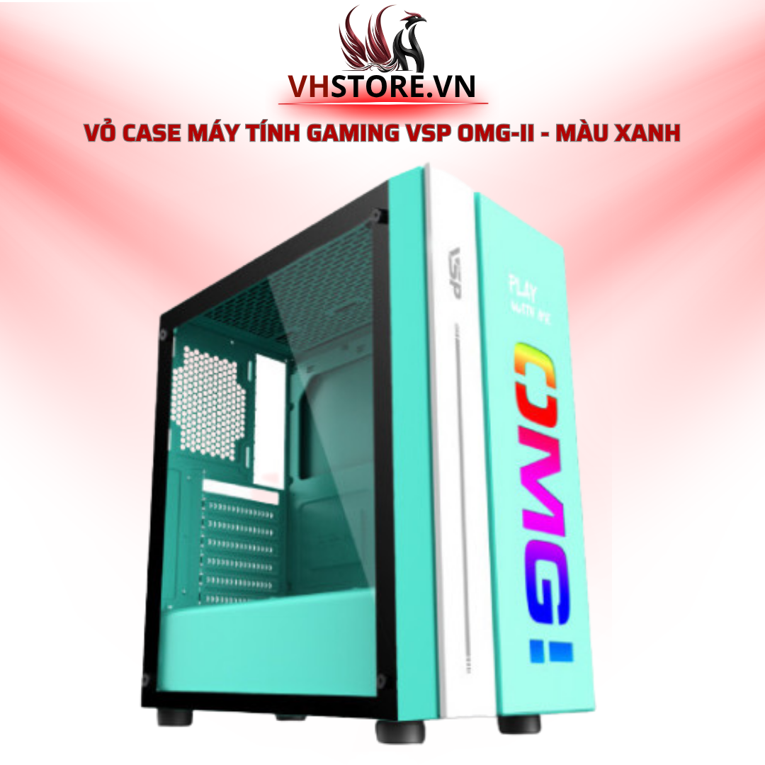 Vỏ case máy tính gaming VSP OMG-II - Màu Xanh có sẵn Led RGB l Hoco Store PC