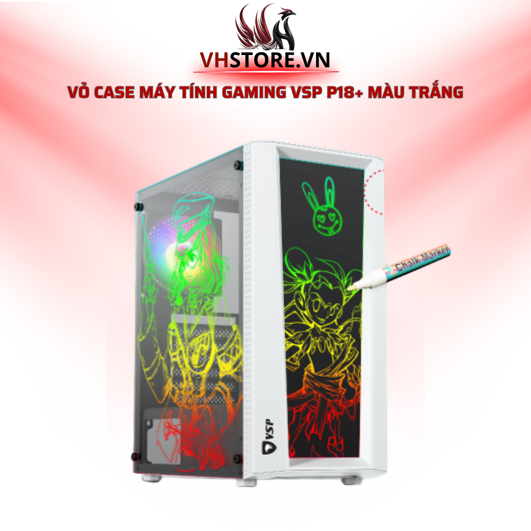 Vỏ Case Máy Tính Gaming VSP P18+ Màu Trắng (Có Bút Vẽ Dạ Quang)Đột Phá Thiết Kế Và Hiệu Suất l Hoco Store PC