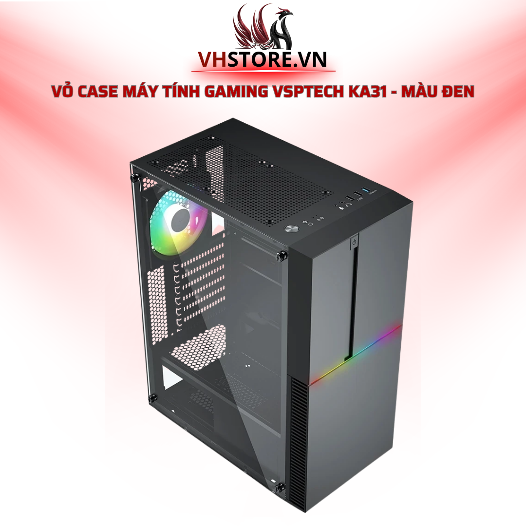 Vỏ Case Máy Tính Gaming VSPTECH KA31 - Màu Đen - Có Sẵn Led RGB l Hoco Store PC