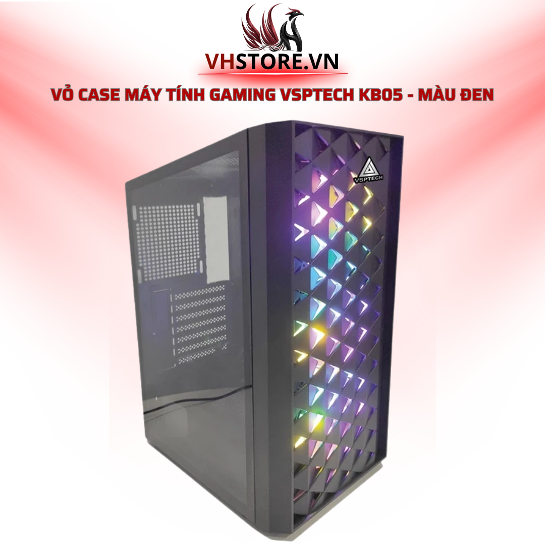 Vỏ Case Máy Tính Gaming VSPTECH KB05 - Màu Đen - Mặt Kiểu Lưới l Hoco Store PC