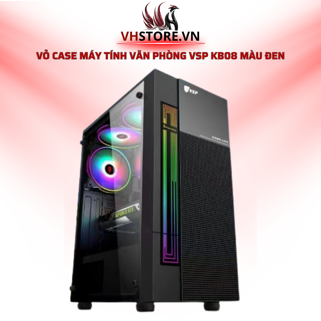 Vỏ Case Máy Tính Văn Phòng VSP KB08 Màu Đen có Led RGB l Hoco Store PC