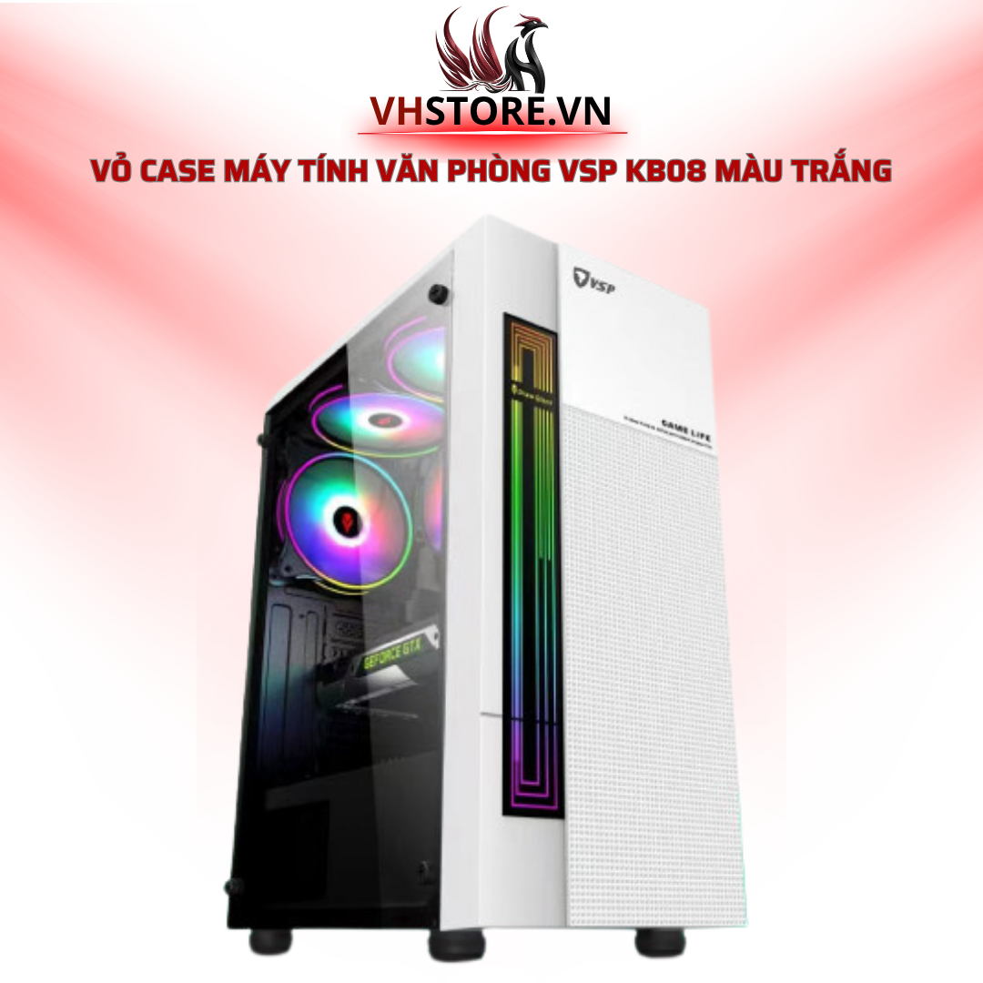 Vỏ Case Máy Tính Văn Phòng VSP KB08 Màu Trắng Có Led RGB l Hoco Store PC
