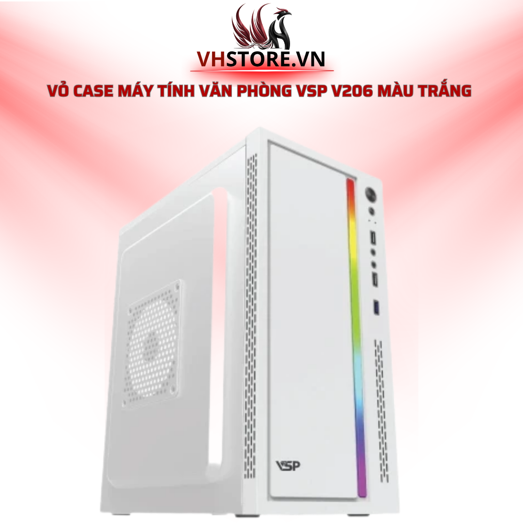 Vỏ Case Máy Tính Văn Phòng VSP V206 Màu Trắng có LED RGB và USB 3.0 - Lựa Chọn Lý Tưởng cho Văn Phòng Hiện Đại