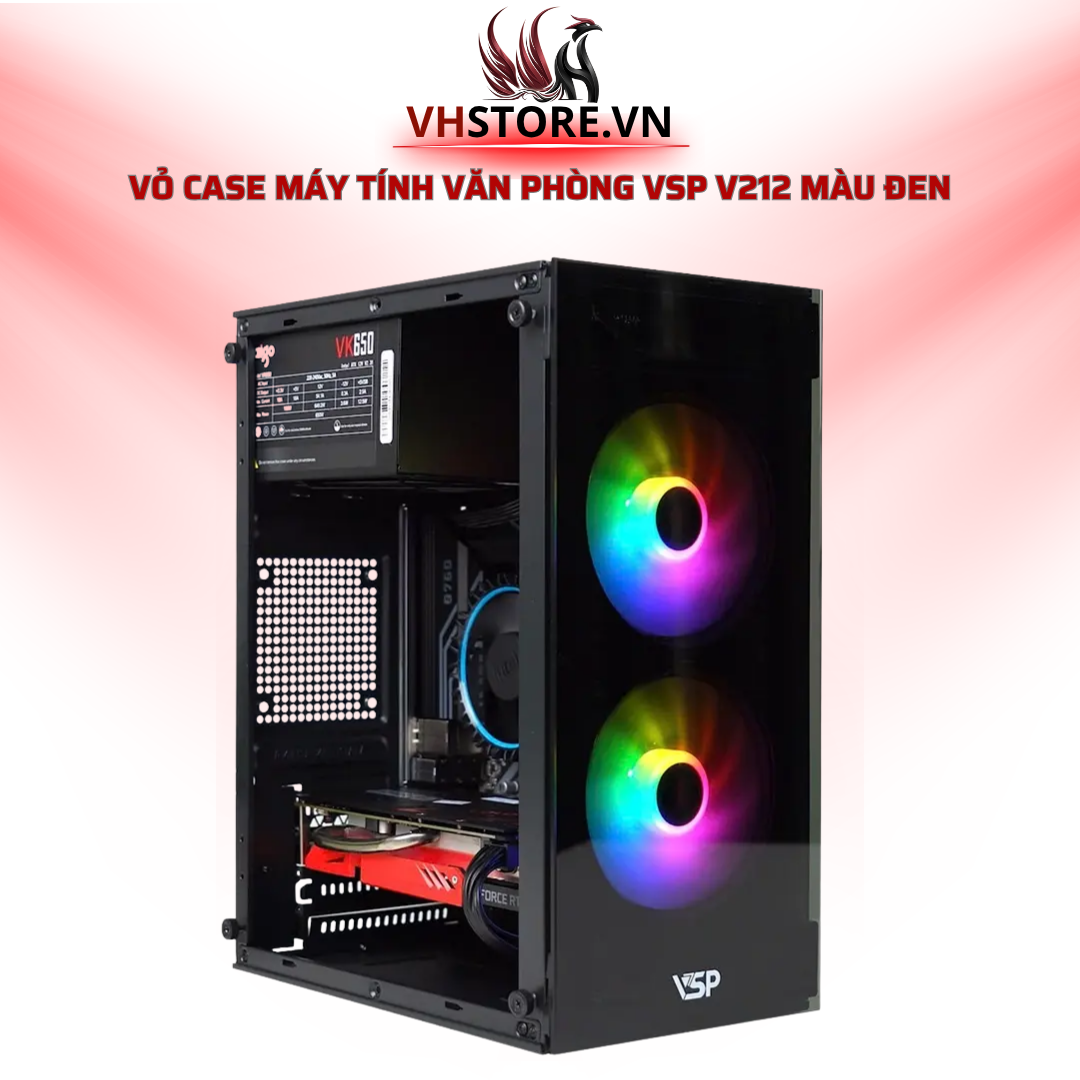 Vỏ Case Máy Tính Văn Phòng VSP V212 Màu Đen với 2 mặt kính cường lực l Hoco Store PC