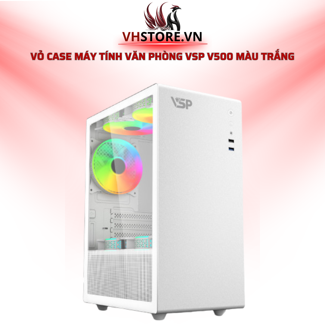 Vỏ Case Máy Tính Văn Phòng VSP V500 Màu Trắng với Kính Cường Lực - Tối Ưu Cho Văn Phòng Hiện Đại l Hoco Store PC