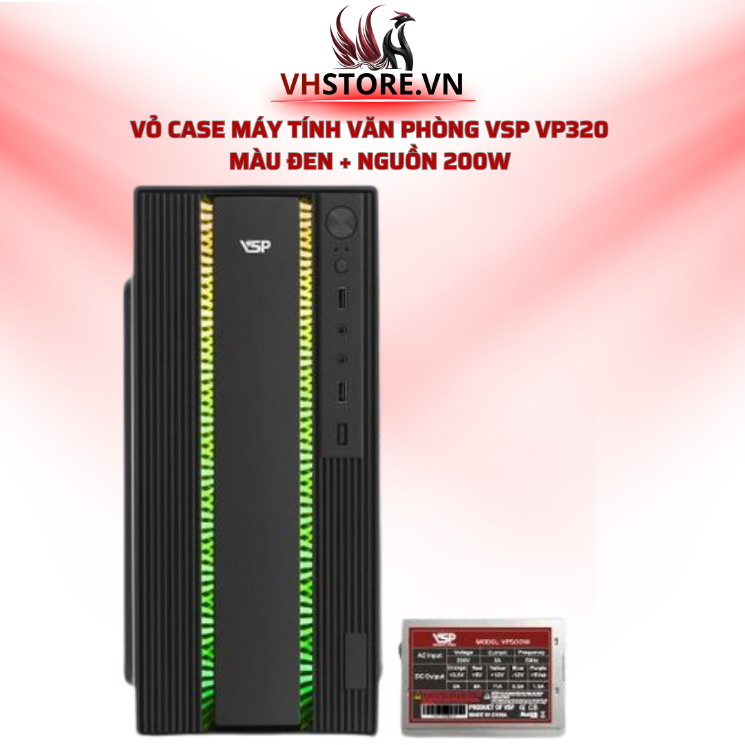 Vỏ Case máy tính văn phòng VSP VP320 Màu Đen + Nguồn 200W l Hoco Store PC