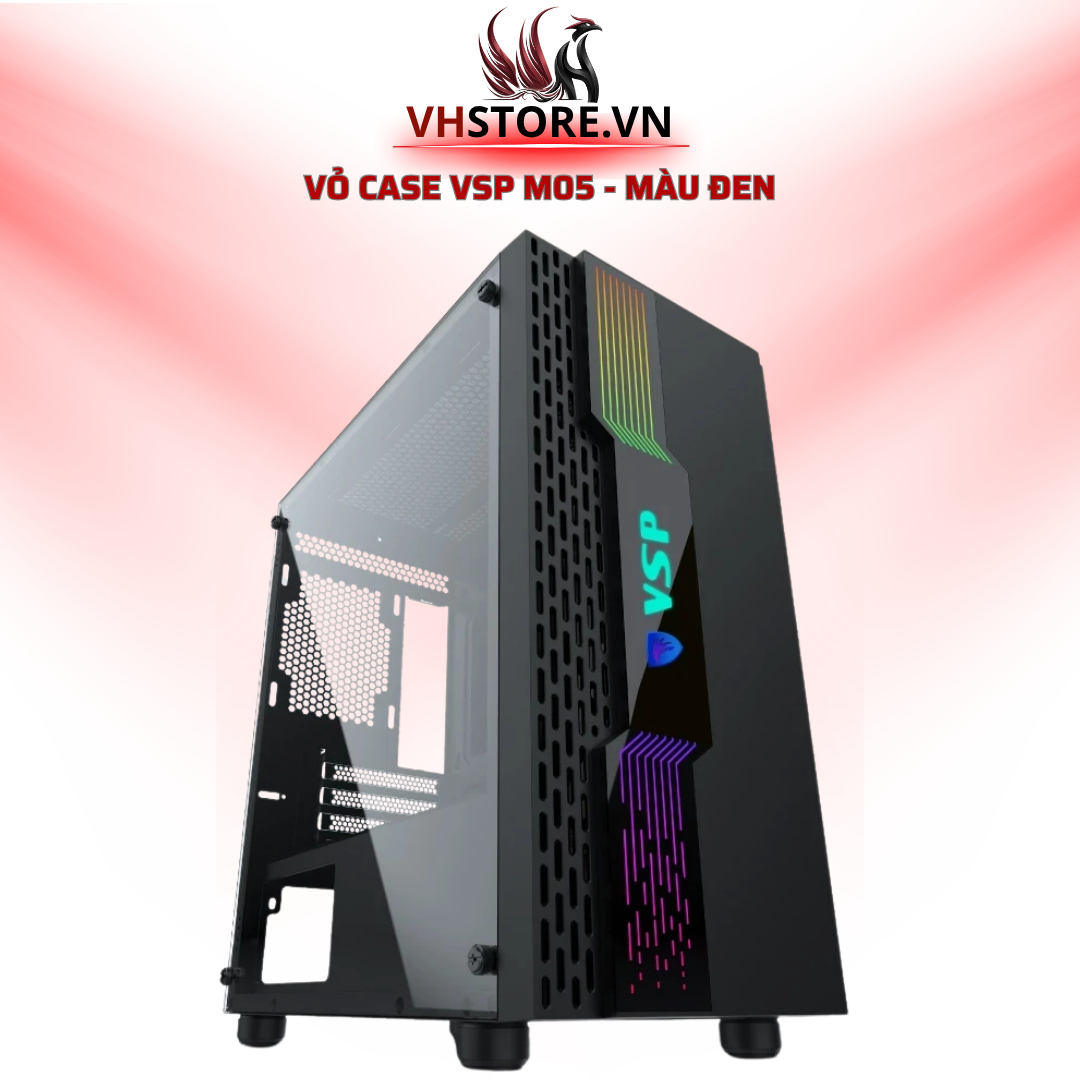 Vỏ Case VSP M05 - Màu Đen Có Sẵn LED RGB | Hoco Store PC