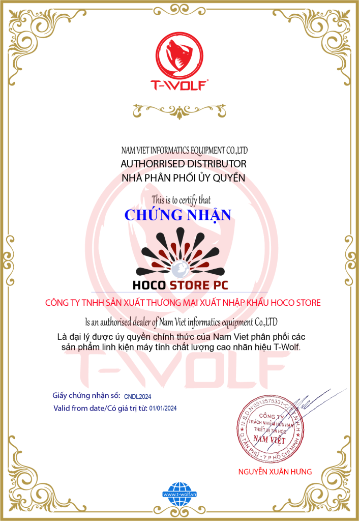 Chứng Nhận Đại Lý Chính Thức T-WOLF tại Việt Nam: HOCO STORE