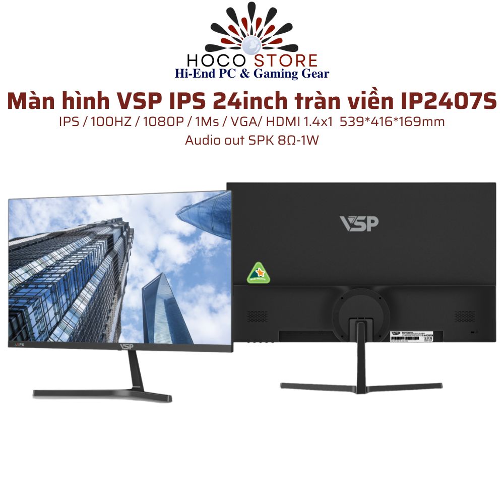 Màn Hình VSP IPS 24inch Tràn Viền IP2407S Màu Đen